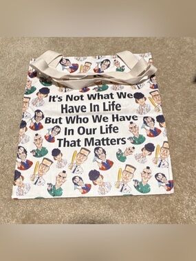 White Illustrated Canvas Tote Bag with Inspirational Quote